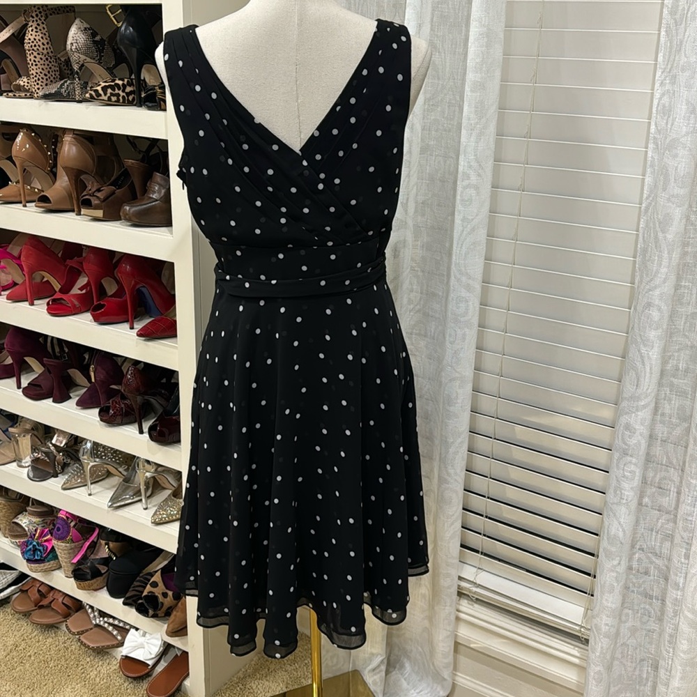 White House Black Market Black Polka Dot Midi Dress